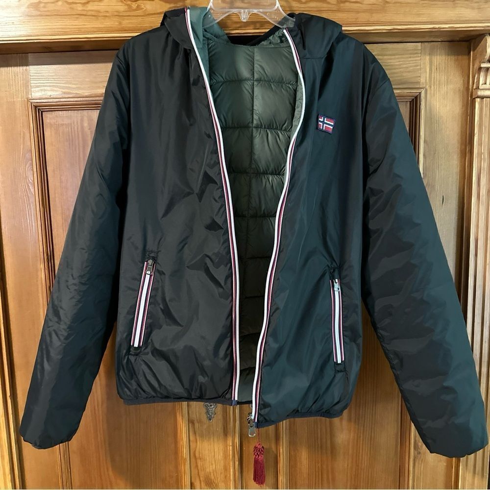 Norway 1963 Men's Black / army gree reversible puffer Jacket Hood Sz M - Picture 4 of 16